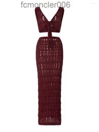 Maillots de bain pour femmes, ensembles tricotés, jupe deux pièces, haut court en Crochet et taille basse, ensemble Maxi moulant (10-rouge M) 231R