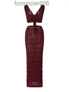 Maillots de bain pour femmes, ensembles tricotés, jupe deux pièces, haut court en Crochet et taille basse, ensemble Maxi moulant (10-rouge M) 231R