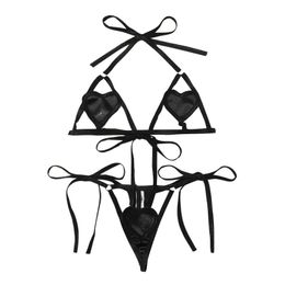 Swimwear de mujer Mujeres Lingerie sexy Set Lace Up Thong Bar traje de dos piezas Brasas Brasas de cintura alta Femme BikiniWomens