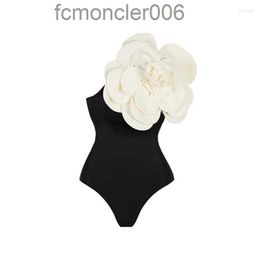 Damesbadmode Damesbadpak Eenvoudig effen kleur Eendelig met clusterdecoratie in zwart/wit op de schouders Modieus en elegant NCDI
