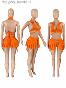 Femmes Maillots De Bain Femmes Maillots De Bain 3 Pièces Ensemble Maillot De Bain Et Cover Up Jupe Ensembles 2022 Sexy Femmes Maillots De Bain Vêtements De Plage Col En V Bandage Bikini Cover Up Three Piece Set Y2303 L23