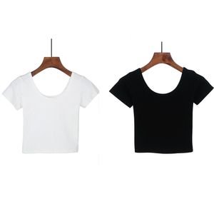 T-shirt féminin 2022 Femmes d'été T-shirt à manches courtes à manches ornées décontractées coton pure couleur noire blanche tops tees femelles dames top