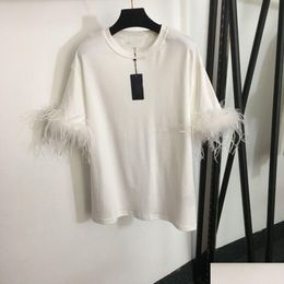 T-shirt Femme 2024 Blanc / Noir / Rose Manches courtes T-shirts Designer Plumes Loose Tees 227100 Drop Delivery Vêtements Vêtements Tops Otbk5