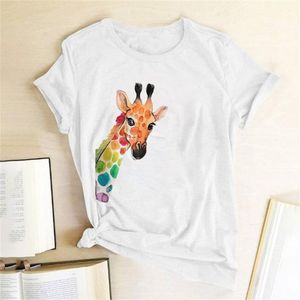 Dames T-shirt Kleurrijke Giraffe Gedrukt Dames Zomer Grafisch T-shirt Esthetische Kleding Streetwear Ronde Hals Tops voor Tieners Mujer Camisetas