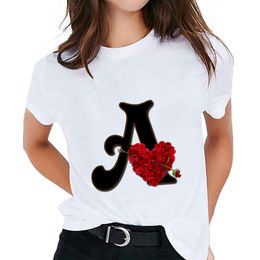 T-shirt pour femmes combinaison de nom de nom personnalisé Printing Flower Font a b c d e f g dames à manches courtes