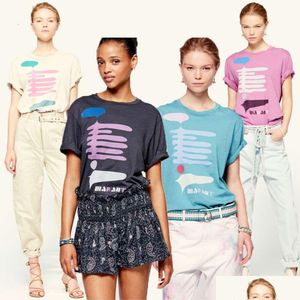T-shirt pour femmes Designer Isabel Marant 23SS Femmes T-shirt Summer Nouveau I M ITI Coton Imprimé en coton à manches courte Tee Drop Livrot Apparel Clot Dhf8x
