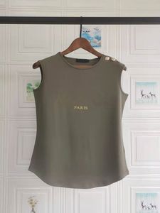 T-shirt Femme Designer Vest Lettre Imprimer avec Bouton Doré Sans Manches Femme Top Débardeurs Vêtements d'été Jaune Top Qualité Ras du Cou Coton Casual Cami Taille S M L