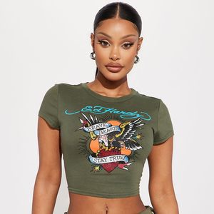 Dames T-shirt ontwerper dames Europese en Amerikaanse Instagram trendy korte mouwen top T-shirt bedrukt patroon sexy pittig meisje Y2K retro stijl