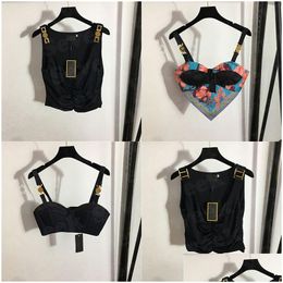 Femmes T-shirt Designers T-shirts Bustier Sous-vêtements avec badge en métal Y Deep V Denim Sling Tube Tops Femmes Vêtements Drop Livraison Appar Dh2J3