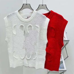 T-shirt Femme E Designer Pull Original Qualité Tricoté Creux Col Rond Sans Manches Gilet Lettre Couleur Unie Crochet Fleur Top Camisole D'été