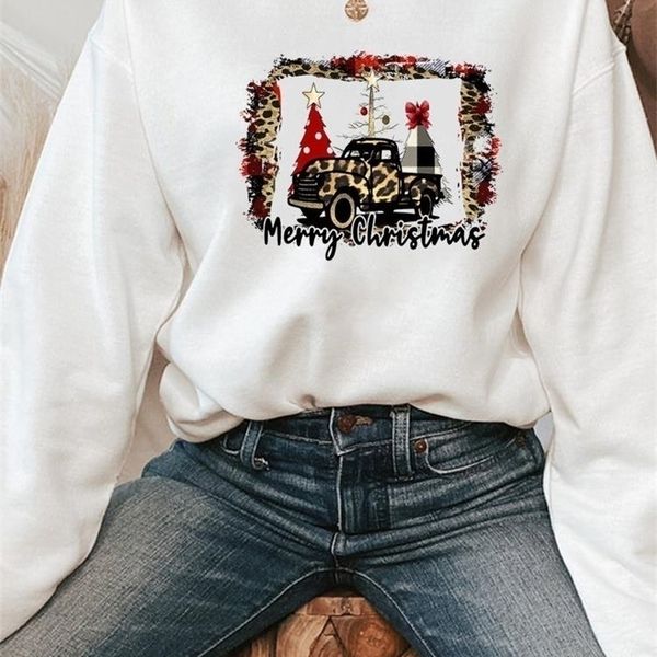 Camiseta para mujer Leopard Truck Lovely Time Trend Holiday Feliz Navidad Ropa de moda Casual Mujer Imprimir Jerseys Mujeres Graphic SweaT Shirts 220829