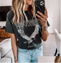 Camiseta de mujer Super Chic Summer Round Cloque Cotton Womens Black Bing Eagle Estampado TEE ZA Drop de entrega de ropa Tops t dhnkt97