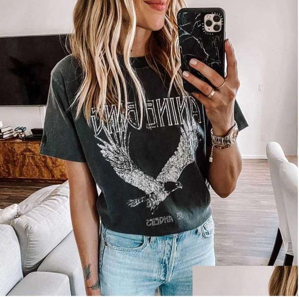 Camiseta de mujer Super Chic Summer Round Claver Cotton Womens Black Bing Eagle Estampado TEE ZA Drop de entrega de ropa Tops t dhnkt 105ess