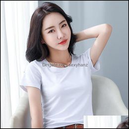 Womens T-shirt Tops Tees Kleding Kleding GKFNMT Katoenen Korte Mouw T-shirt Dames T-shirt Koreaanse stijl kleding Slanke zomer Tee Femme 2021