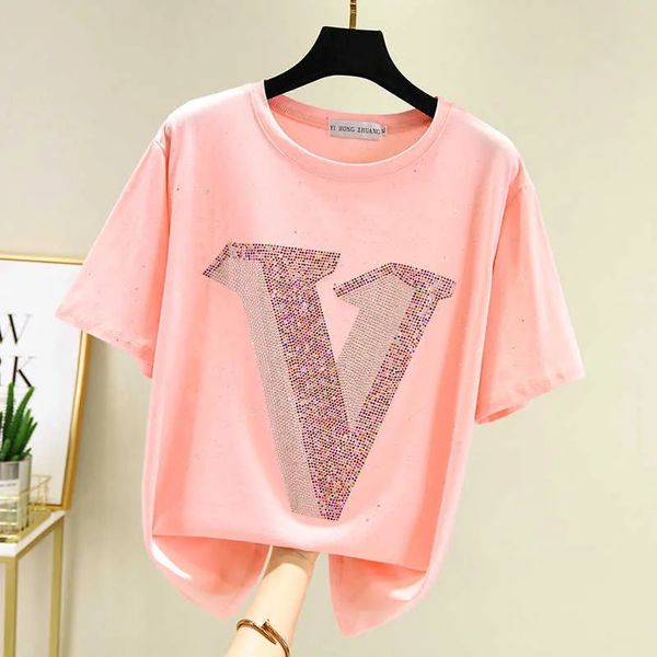 Femmes T Shirt Femmes À Manches Courtes Diamant Brillant D'été Tops Mode T-Shirt Femme Vêtements T-shirt T-shirt Femme di_girl