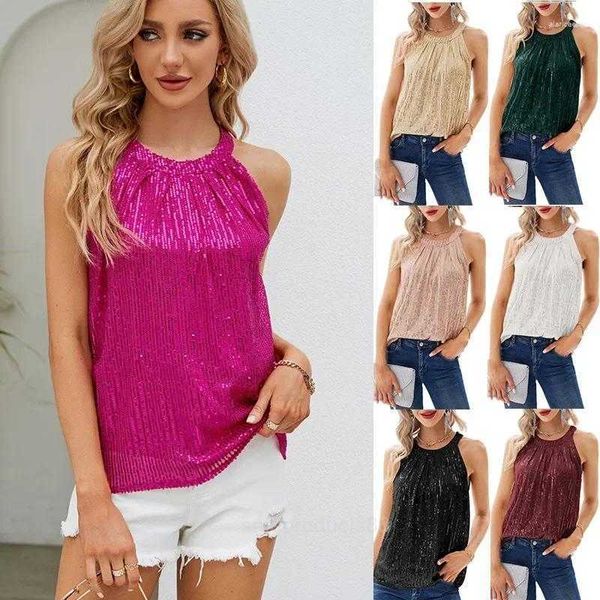 T-shirts pour femmes Fashion Sequin Tops Nightclub Party Wear Shiny for Women Sexy Y2k Top Casual Sans Sans manness