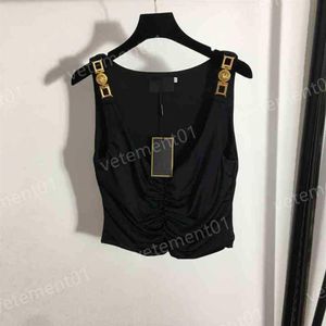 Dames T-shirts Metalen Schouder Knop Slim Fit Cool Tanks Top Zomer Comfort Luxe Designer Casual Dames Clothing214u