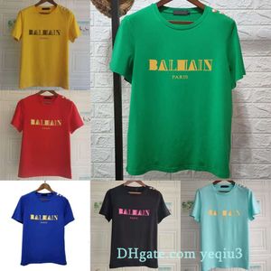 Camisetas para mujer Camisetas de algodón de calidad Impresión Decoración Decoración con botones en el hombro Tallas grandes 2XL Cuello redondo para mujer Camisetas Ropa de diseñador Ropa de calle para mujer