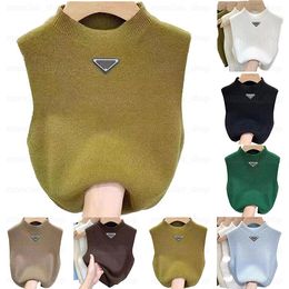 Dames tanktop Designer Triangle Badge vest trui dames vest losse letter ronde hals pullover gebreid vest mouwloos vest