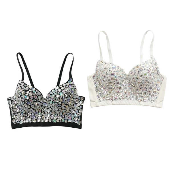 Tanques de mujer Cami Sexy VNeck Bustier Bra Glitter Colored Diamond Gemstone Push Up Corset Camisole Rave Sling Crop Top 230509