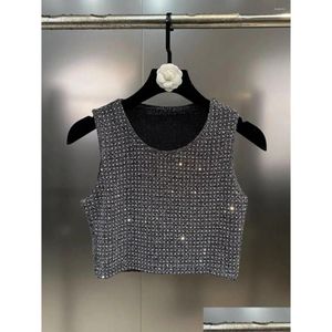 Tanks pour femmes Camis 2024 Automne / Hiver Round Cou Sans manches à haute température Roulé Diamant Shiny Elastic Slim Courte-débardeur Drop Del OT 0