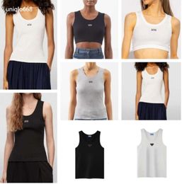 Débardeurs pour femmes Camis Débardeur en coton mélangé brodé Anagram Shorts Designer T-shirts Costume de yoga Tricoté Fitness Soutien-gorge de sport T-shirts pour dames Tops Marque de luxe T-shirt