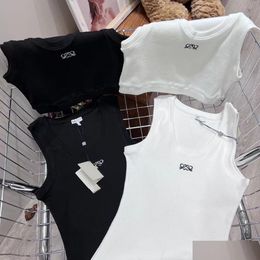 Damestanks Camis borduurwerk logo tanktop zomer korte slanke navel blootgestelde outfit elastische sport gebreide druppel levering kleding stof doekje otyuf