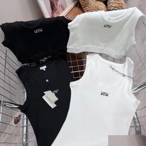 Tanks pour femmes Camis Broiderie Logo Tol Top Summer Short Slim Navel Exposed Tentifit Elastic Sports Tripted Drop Livilar