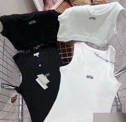 Débardeurs pour femmes Camis Broderie Débardeur Été Court Slim Nombril Exposé Tenue Élastique Sports Tricoté Drop Livraison Vêtements W Dhzwk