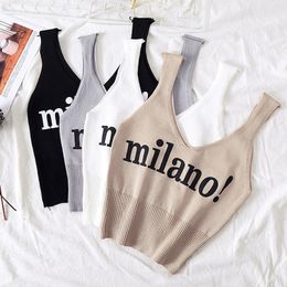 Womens Tanks Camis Vrouwelijke Mode Hemdjes Brief Milano Sexy Chic Crop Top Lady Wit Zomer Katoen Effen Tank S femme 230428