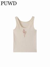 Damestanks camis pubd vrouwen beige u nek cartoon print tank zomer mode dames mouwloos vest zoete meiden gebreide katoenen top 230331