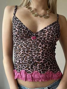 Tanks pour femmes Camis Rockmore Retro Lace Decal Léopard Imprimé de corset à ajustement serré pour femmes Mesh Vneck Crop Camis Y2K Street Clothing For Womens Aesthetic Clothin