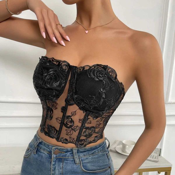 Tanques pour femmes Camis Sexy Womens Floral Lace Vest avec des vêtements de rue sans bretelles et sans manches