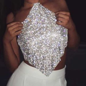 Réservoirs pour femmes Camis Shining Diamond Womens Top Top Crystal Water Diamond Hanger Down Out Sethless Crop Top Sexy Nightclub Y2K Festival Carnaval Party Camis J24040