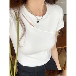 Tanks pour femmes Camis Summer Couleur solide Slim T-shirt Hollow out Y Basic Top Coréen O-cou blanc gris Black T-shirts Drop délivre OT8SE