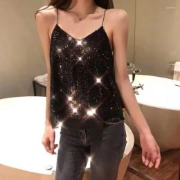 Femmes Tanks Camis Womans Gilet Cool Summer Paillettes Col V Condole Ceinture Court Rendu Sans Doublure Dames Tops Qualité Supérieure Drop Mft1993 Otsu1