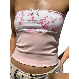 Womens Tanks Camis Vrouwen Bloemenprint Tube Tops Strapless Off Shoder Bandeau Crop Top Zomer Casual Vest Y2K Fairy Grunge Streetwear D Ot31E