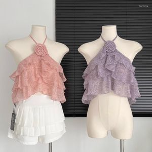 Damestanks Frans chique zoete camis voor vrouwen almachtige zomer casual mouwloze 3D bloem hault femme croset crop tanktops camisoles