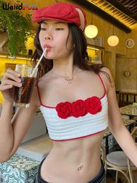 Tanks pour femmes bizarre Puss Contrast-Color Knit Camit Camisole Tops Femme Tendance d'été Sexy Y2k Flower Appliques