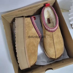 Slippers de tasman de mujer Taz Mostaza Slips Chestnut Skin Sheepskins Boots Súper Mini Plataforma Botas Invierno Tirches para mujeres Mens de gamuza Diseñador