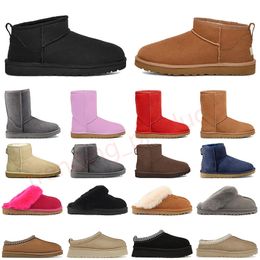 Chaussons Tazz pour femme - Claquettes en fourrure Tasman - Ultra mini botte classique à enfiler en graines de moutarde - Les petites - En daim et laine mélangée - Confort d'hiver - Bottines de jogging et de marche