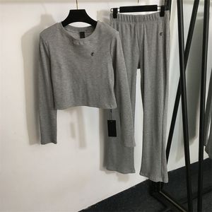 Femmes minces gris survêtements mode automne designer 2 pièces coton yoga survêtement mode gymnase doux décontracté vêtements extensibles