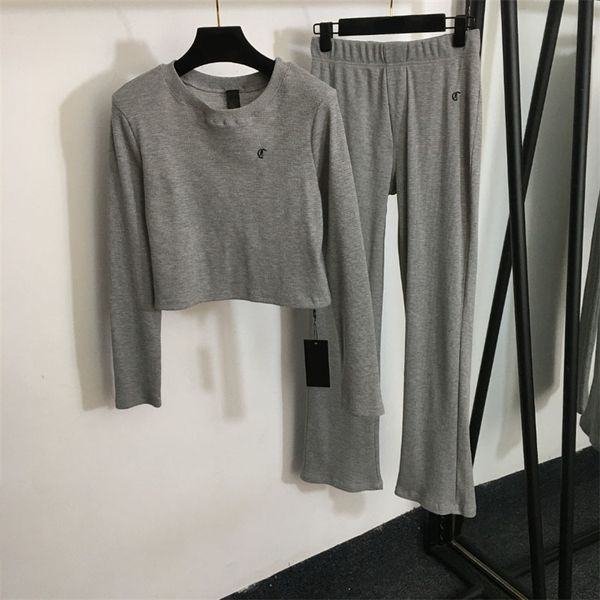 Chándales grises finos para mujer, moda de diseñador de otoño, 2 uds., chándal de algodón para yoga, gimnasio de moda, ropa elástica informal suave