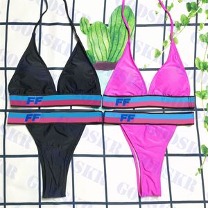 Dames string zwempak trendy halter bikini set brief print badmode tweedelig