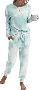 Ensemble pyjama deux pièces Tie Dye pour femmes, vêtements de sport décontractés à manches longues, associés à un pantalon long pour la maison, 2 ASPK