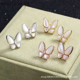 Dames topklasse Vancelfe originele designer oorbellen sterling zilveren vlinder oorbellen volledige diamant fritillaria shell super sieraden met logo