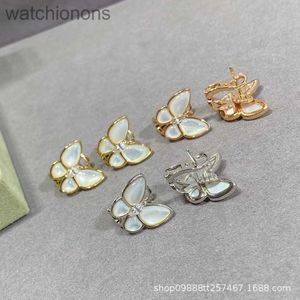 Dames topklasse Vancelfe originele designer oorbellen witte fritillaria vlinder oorbellen voor vrouwen sterling zilveren k rose goud hoge sieraden met logo