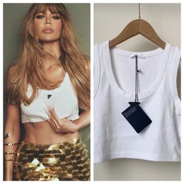 Tops para mujer, Top corto de verano, camisetas blancas y negras, traje expuesto con ombligo ajustado, tanques deportivos elásticos con insignia de Metal