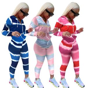 Womens Tracksuit 2 Stuk Set Mode Slanke Gradiënt Kleur Lange Mouw Hooded Rits Cardigan Pencli Broek Pak Dames Sportkleding ZYY318