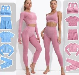 Trajes para mujer Autunm Invierno Diseñador de moda Mujeres Algodón Traje de yoga Mismo Sty Sportwear Fiess Sports 5pcs Bra Leggings Trajes Sólido Bailarina Yogaworld Elástico